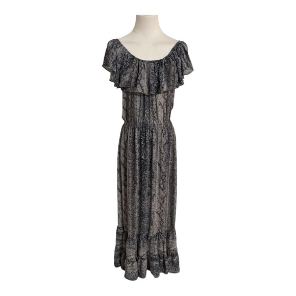 MADISON Off the Shoulder Maxi Dress Snakeskin Animal Print Vacation Party Size M - Picture 2 of 6